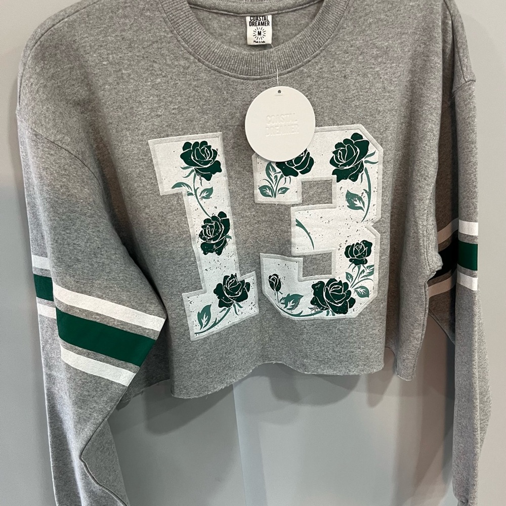 Gray Cropped Sweatshirt with Green Accents - Picture 7 of 8